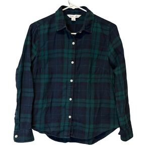 Old Navy Women's Plaid Button Down Shirt Green Navy Classic Fit‎ Size S
